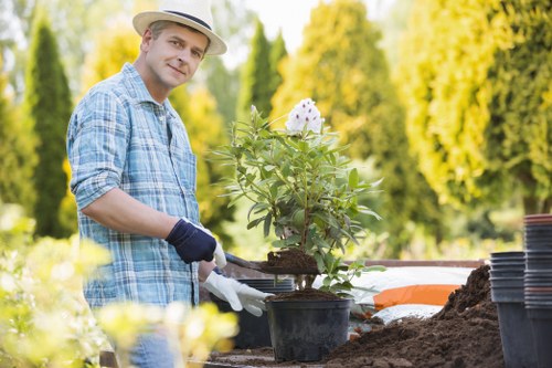 Inspector examining garden work on site